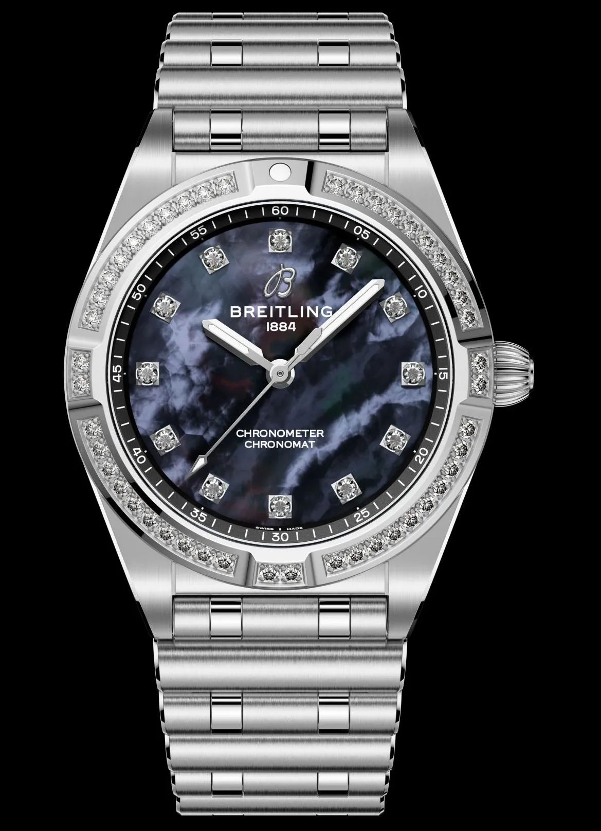 Breitling Chronomat 28mm watch with black mother of pearl dial