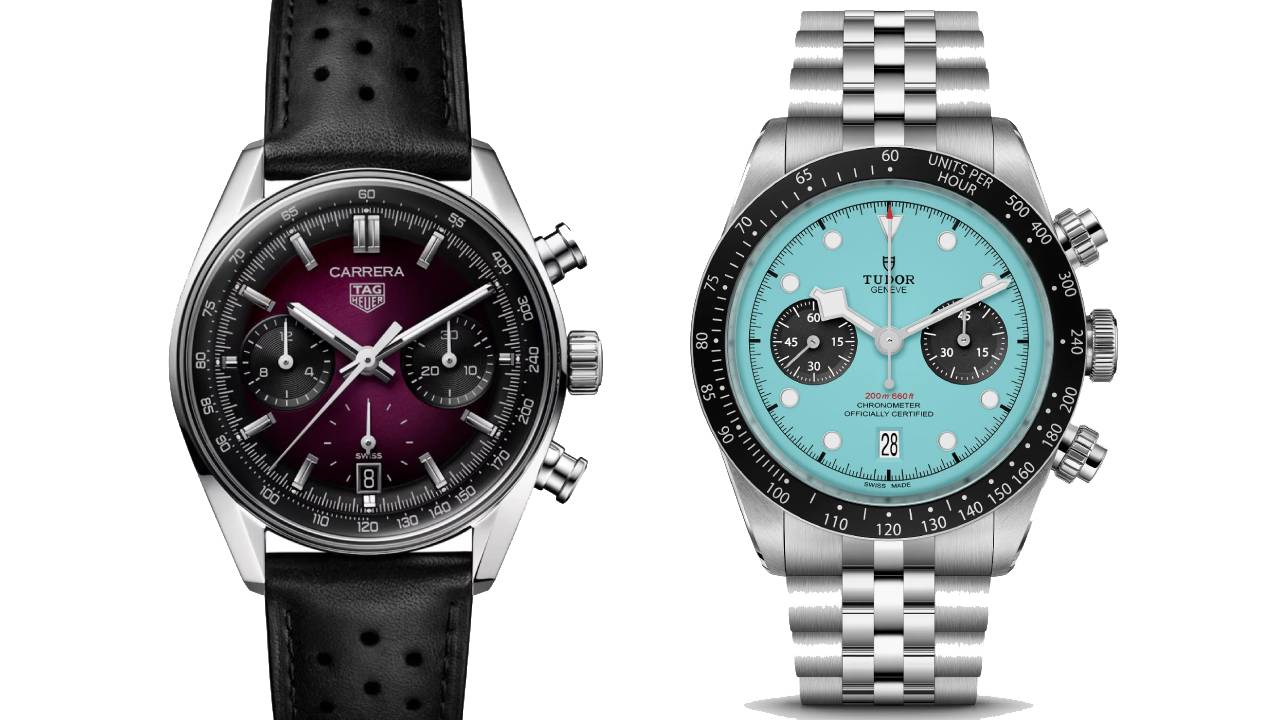 Pilih Mana? Tudor Black Bay Chrono “Flamingo Blue” vs TAG Heuer Carrera Chronograph Glassbox In Purple